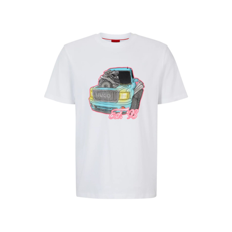T-SHIRT BLANC HUGO RELAXED EN COTON À MOTIF ARTISTIQUE VOITURE DAMOTORO