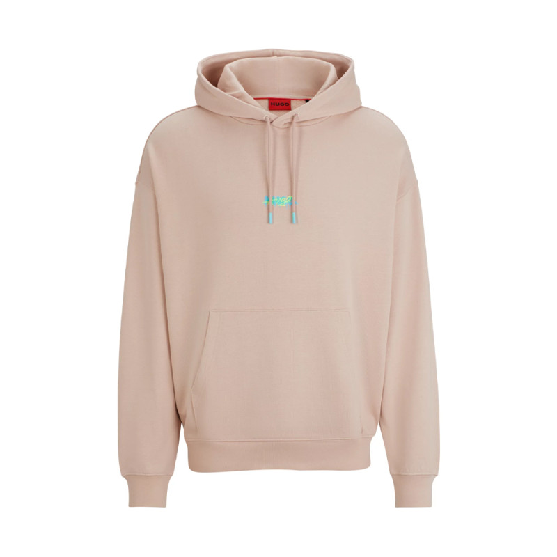 SWEAT À CAPUCHE OVERSIZE HUGO ROSE CLAIR EN MOLLETON DE COTON AVEC LOGOS DE LA SAISON DREEZES