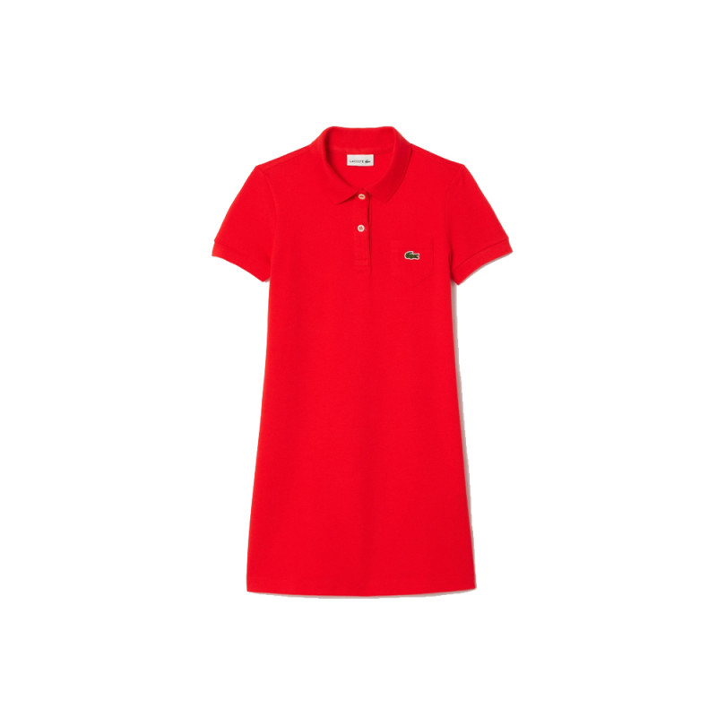 ROBE POLO FILLE LACOSTE EN PIQUÉ DE COTON UNI ROUGE