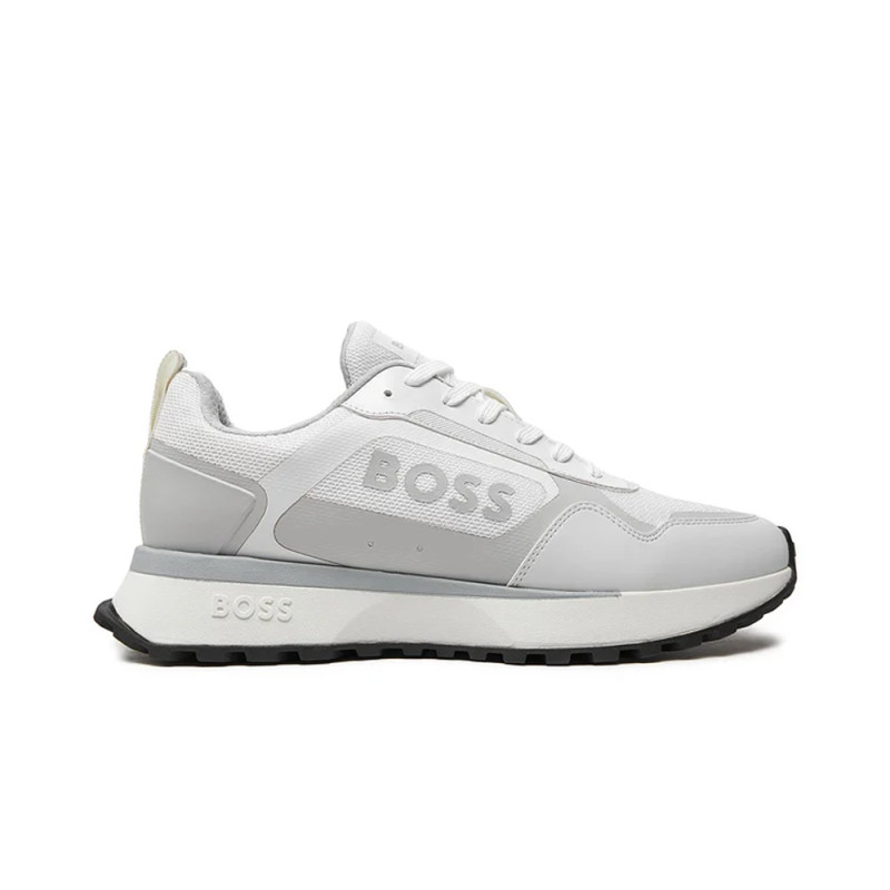 BASKETS BOSS BLANCHES LACÉES EN MÉLANGE DE MATIÈRES AVEC SIMILICUIR JONAH_RUNN_MERB