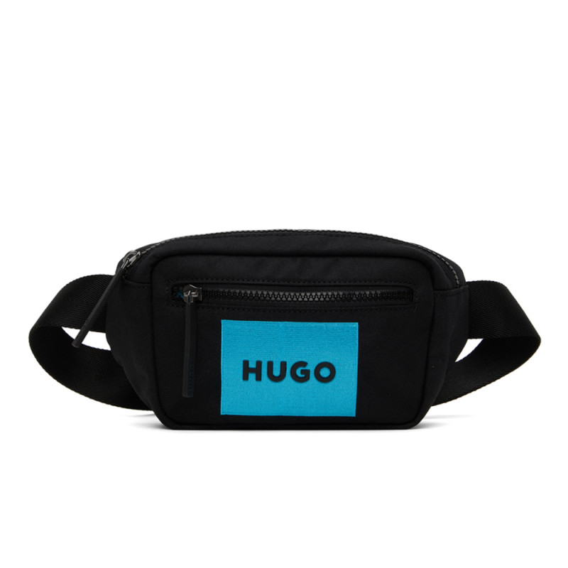 SACOCHE BANANE HUGO NOIRE AVEC LOGO BRODÉ BLEU LADDY_BUMBAG