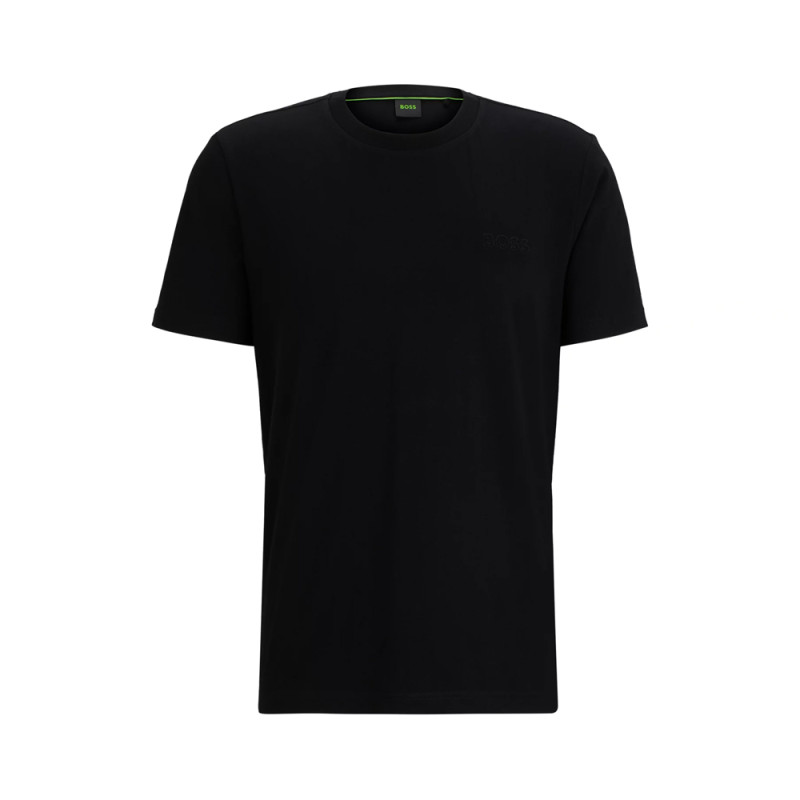 T-SHIRT NOIR REGULAR FIT EN JERSEY DE COTON AVEC LOGO EN MESH EN RELIEF TEE 12