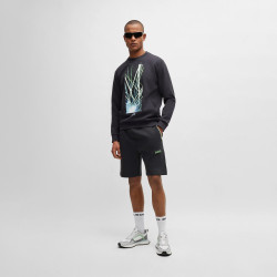 SHORT HEADLO 1 BOSS NOIR EN COTON MÉLANGÉ AVEC LOGO EN RELIEF VERT