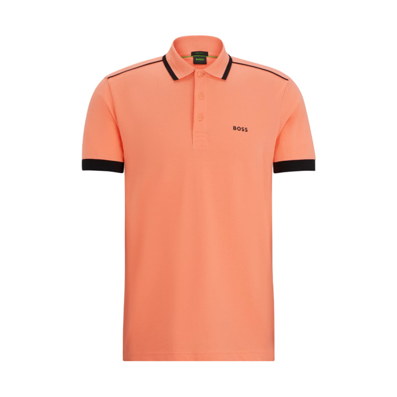 POLO ORANGE PADDY 1 BOSS EN PIQUÉ DE COTON À LOGO CONTRASTANTS NOIR