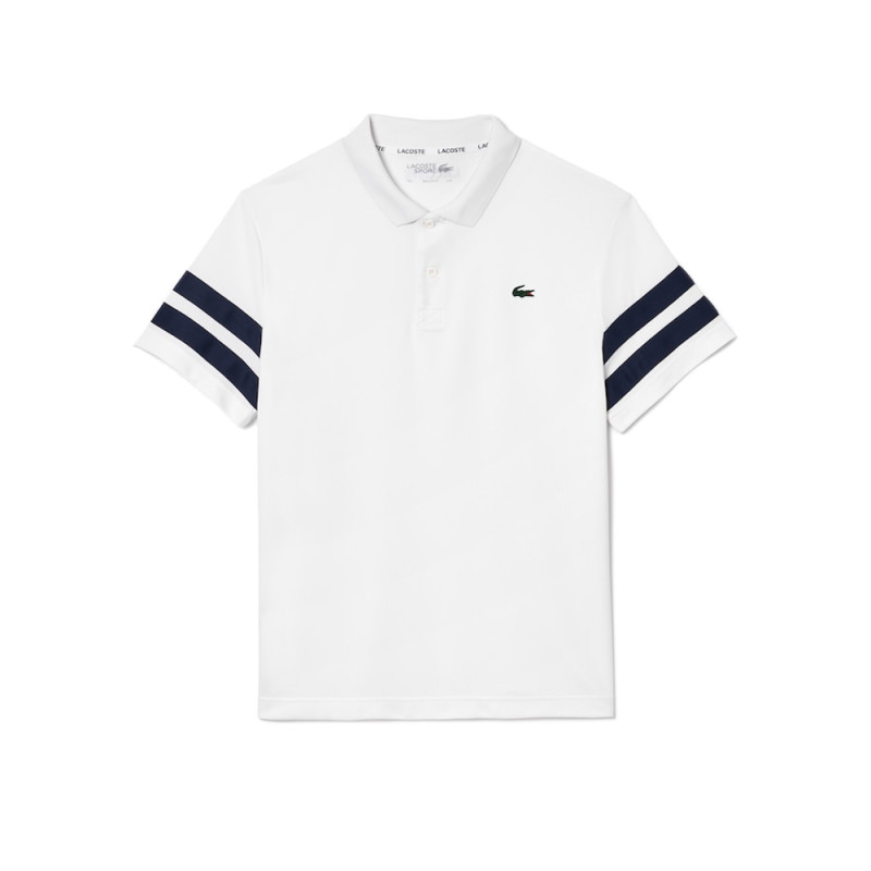 POLO LACOSTE TENNIS ULTRA-DRY COLOR-BLOCK BLANC ET BLEU MARINE