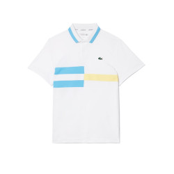 POLO LACOSTE TENNIS ULTRA-DRY AVEC RAYURES COLOR-BLOCK BLANC