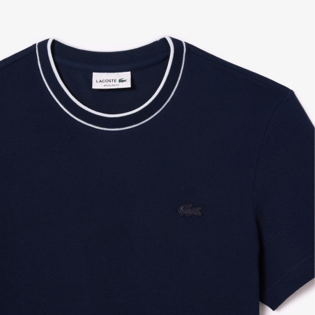 T-Shirt Lacoste en piqué stretch à col rayé | Chez DM'Sports