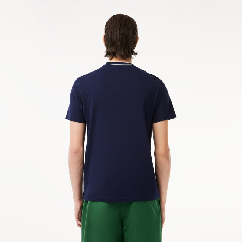 T-Shirt Lacoste en piqué stretch à col rayé | Chez DM'Sports