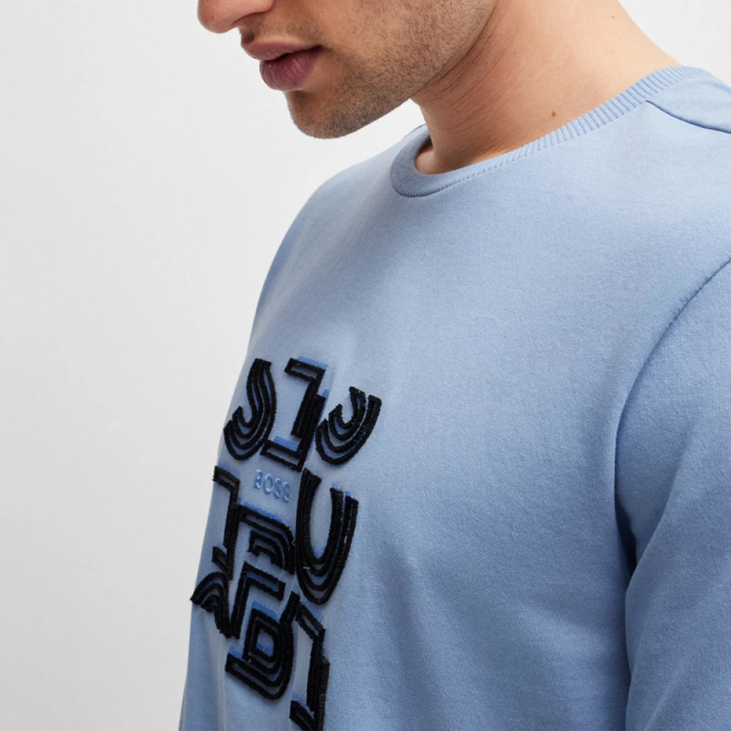 T-Shirt Boss Bleu en jersey de coton à motif artistique Chez DM'Sports