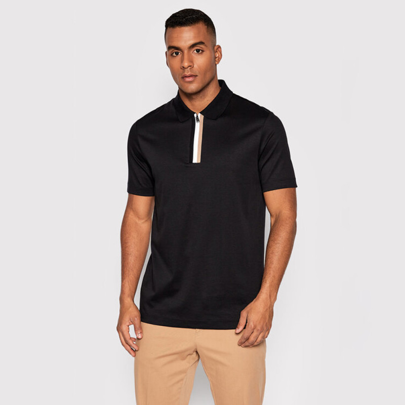 Polo Boss Noir à col montant zippé PARAS14 Chez DM'Sports