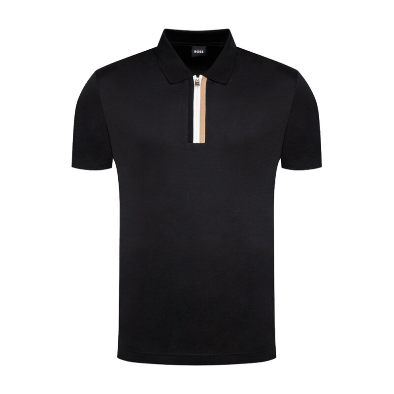 POLO BOSS NOIR À COL MONTANT ZIPPÉ