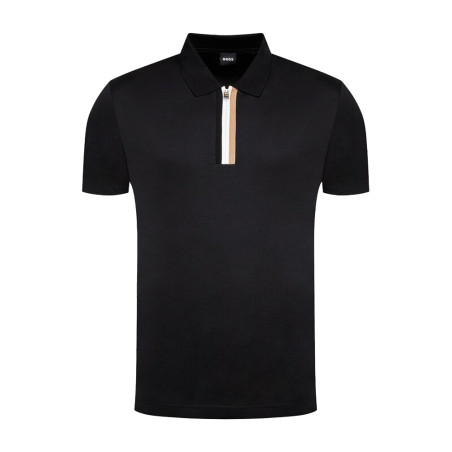 POLO BOSS NOIR À COL MONTANT ZIPPÉ