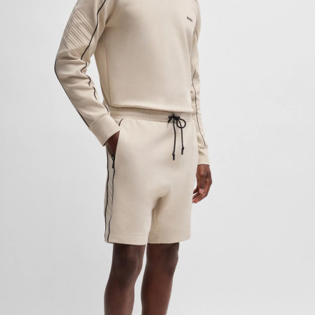 SHORT BOSS HEADLO 1 BEIGE EN COTON STRETCH AVEC MOTIF ARTISTIQUE EMBOSSÉ