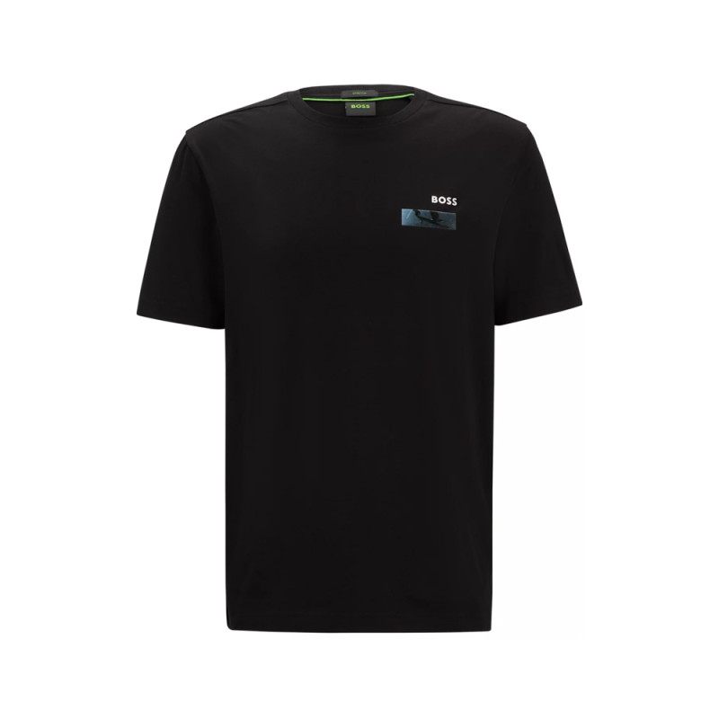 T-SHIRT BOSS TEE 8 NOIR EN COTON MÉLANGÉ À MOTIF ARTISTIQUE SKATE-BOARD SUR LE DEVANT ET AU DOS