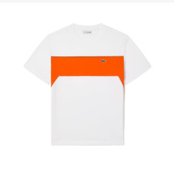 T-SHIRT LACOSTE COLOR-BLOCK EN JERSEY DE COTON BLANC ET ORANGE