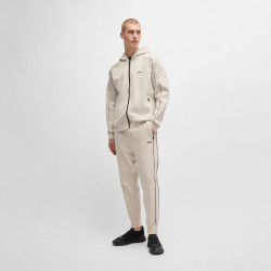 SWEAT À CAPUCHE ZIPPÉ  SAGGY 1 BOSS EN COTON STRETCH AVEC MOTIF ARTISTIQUE EMBOSSÉ BEIGE