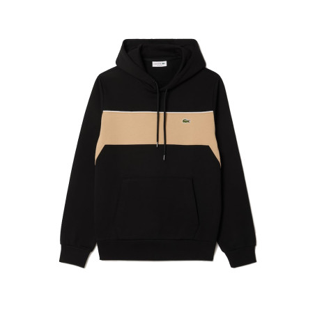 SWEATSHIRT À CAPUCHE COLOR-BLOCK LACOSTE NOIR ET BEIGE