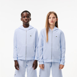 SWEATSHIRT ZIPPÉ À CAPUCHE ENFANT LACOSTE AVEC POCHE KANGOUROU BLEU CIEL