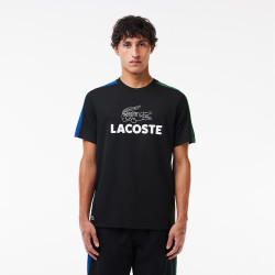 T-SHIRT LACOSTE TENNIS ULTRA-DRY COLOR-BLOCK IMPRIMÉ NOIR BLEU ET VERT