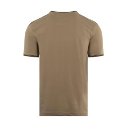 T-SHIRT TAUL BOSS EN COTON STRETCH À RAYURES ET LOGO TAUPE