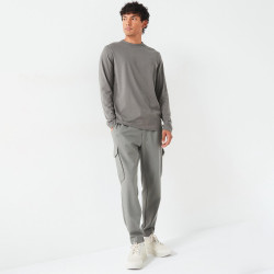 T-SHIRT REGULAR FIT EN COTON STRETCH BOSS GRIS AVEC LOGO CONTRASTANT TEE LONG