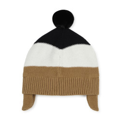 BONNET RAYÉ À POMPON BOSS EN COTON POUR BÉBÉ MARRON