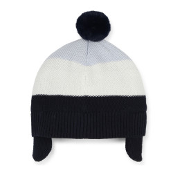 BONNET RAYÉ À POMPON BOSS EN COTON POUR BÉBÉ BLEU