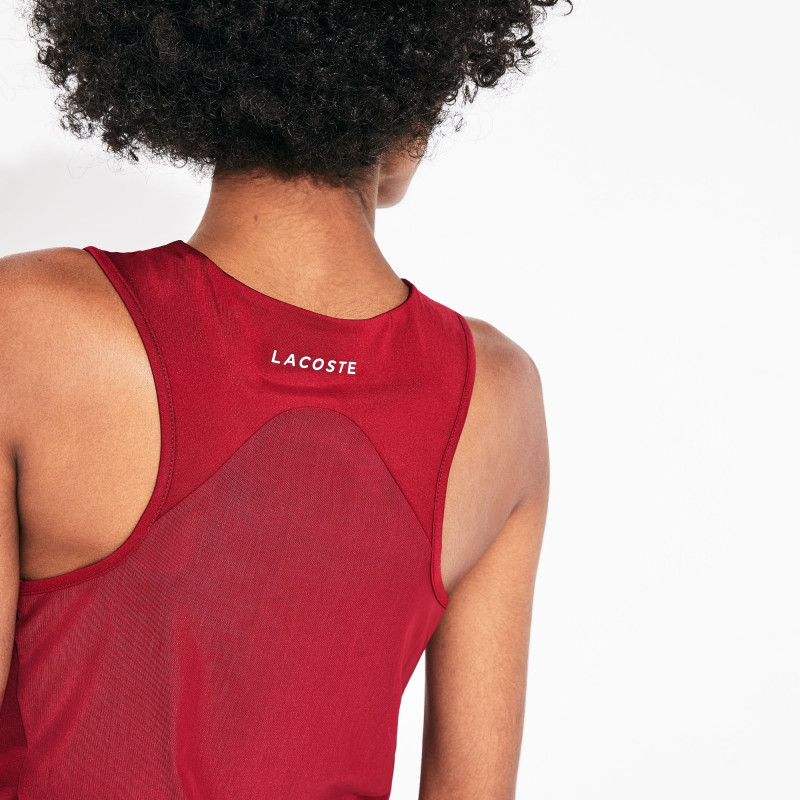 Débardeur col V Tennis Lacoste SPORT rouge respirant à imprimé géométrique