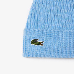 BONNET COTELÉ LACOSTE EN LAINE UNI BLEU