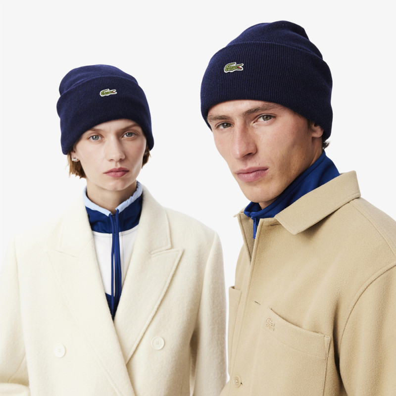 BONNET UNISEXE LACOSTE EN LAINE MARINE