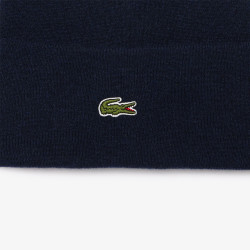 BONNET EN LAINE A REVERS LACOSTE BLEU MARINE