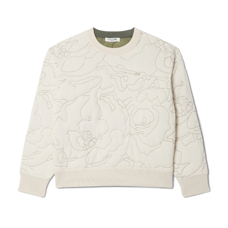 SWEATSHIRT LACOSTE BLANC ET KAKI OVERSIZE RÉVERSIBLE BRODÉ