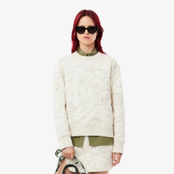 SWEATSHIRT LACOSTE FEMME BLANC ET KAKI OVERSIZE RÉVERSIBLE BRODÉ
