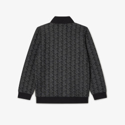SWEATSHIRT PARIS ZIPPÉ LACOSTE ENFANT COL MONTANT MONOGRAMME NOIR