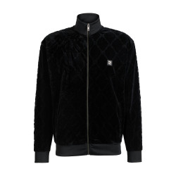 SWEAT ZIPPÉ RELAXED NOIR EN VELOURS STRETCH À MOTIF CHAÎNE EMBLÉMATIQUE HUGO DRANCHISO