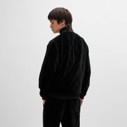 SWEAT ZIPPÉ RELAXED NOIR EN VELOURS STRETCH À MOTIF CHAÎNE EMBLÉMATIQUE HUGO DRANCHISO