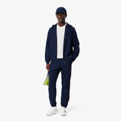 T-SHIRT LACOSTE SPORT BLANC ET BLEU MARINE ULTRA DRY MARQUAGE IMPRIMÉ