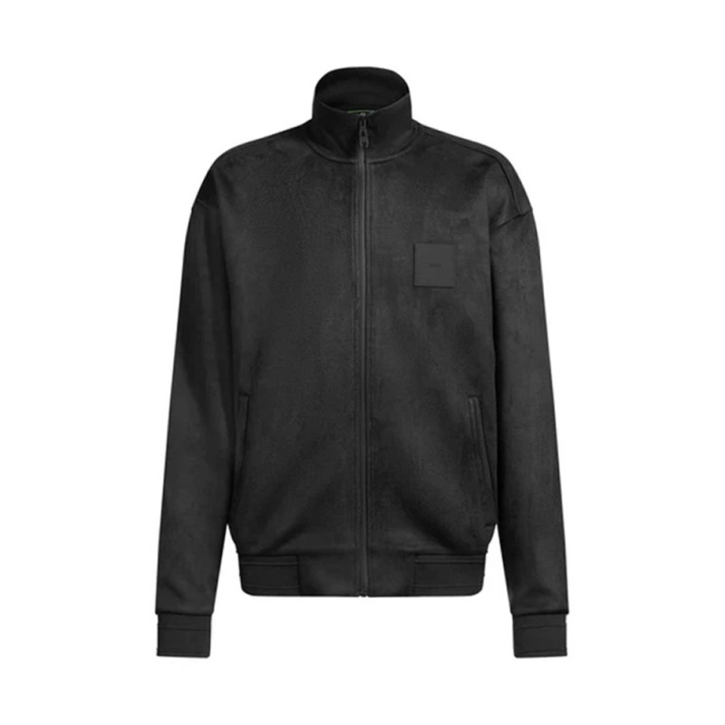 SWEAT ZIPPÉ NOIR ASPECT SUÉDÉ AVEC LOGO TON SUR TON BOSS SUTTON SUEDE