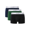 LOT DE 3 BOXERS COURTS LACOSTE COTON STRETCH NOIRS VERTS ET BLEU MARINE