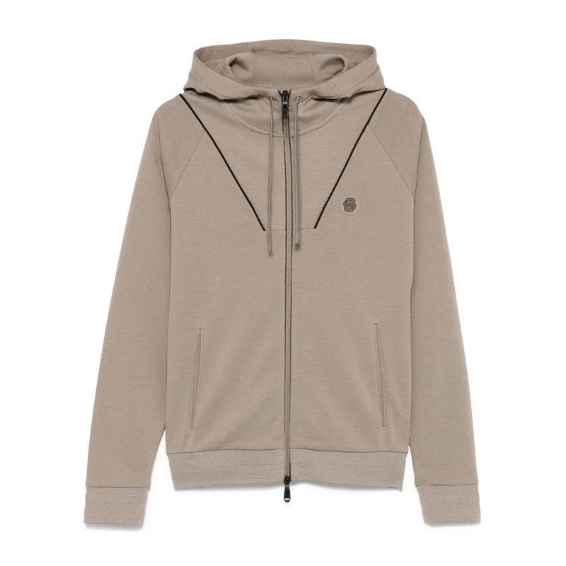 Sweat à capuche zippé Taupe en coton mélangé avec monogramme Double B Saggy TL BOSS