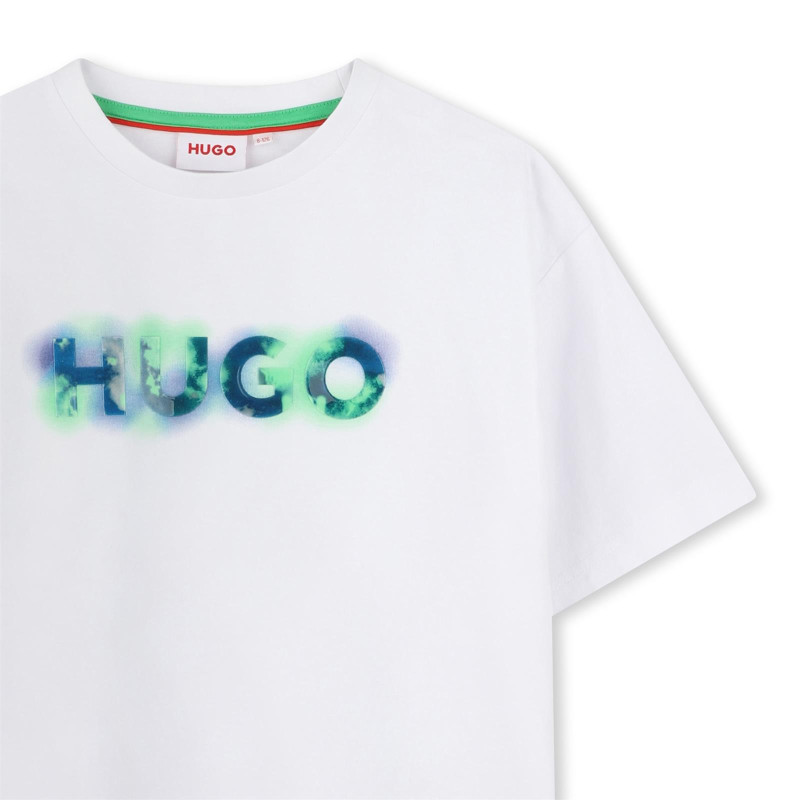 T-shirt Enfant HUGO – 100 % Coton Bio & Logo en Relief – Blanc