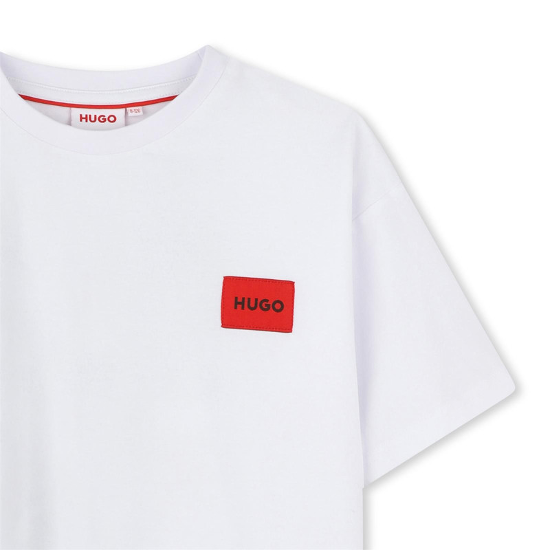 zOOM T-shirt Enfant HUGO – 100 % Coton Bio & Détails Fantaisie – Blanc