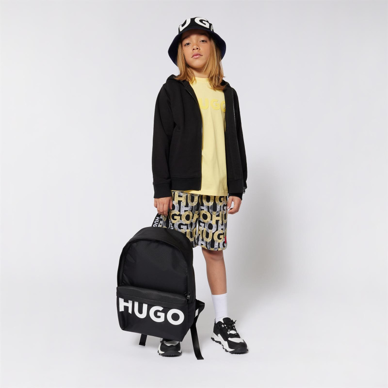 Bermuda de Jogging HUGO – Molleton Confort & Monogramme Intégral – Jaune – Enfant