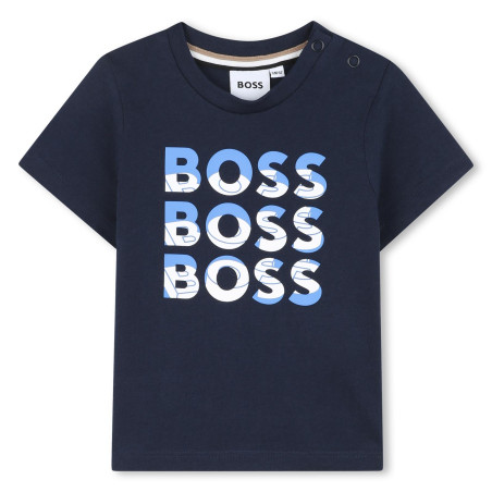 T-shirt Bébé BOSS – 100 % Coton & Imprimé Multi Logo – Bleu