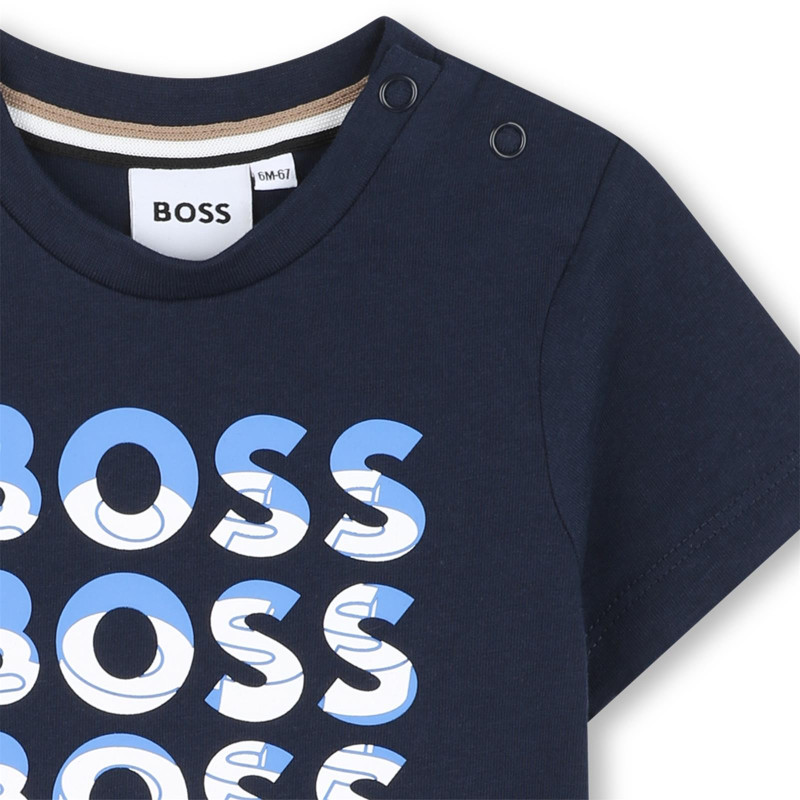 T-shirt Bébé BOSS – 100 % Coton & Imprimé Multi Logo – Bleu