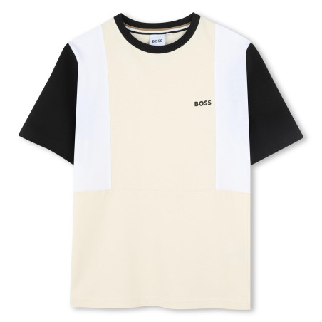 T-shirt Enfant BOSS – 100 % Coton & Blocs de Couleurs – Beige
