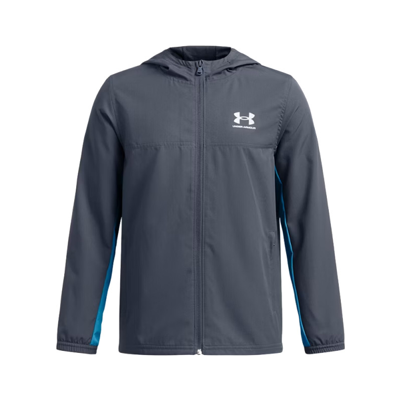 Veste Grise et Bleue Under Armour Rival Woven pour Enfant – Protection Légère et Confortable