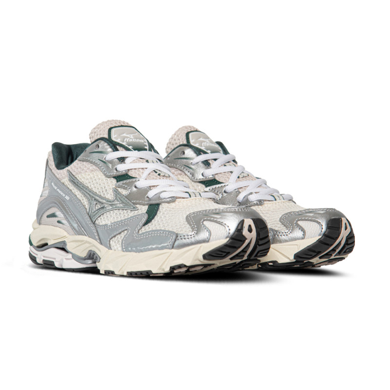 Baskets Blanches et Vertes Mizuno WAVE RIDER 10 – Performance & Style Rétro-Running