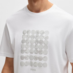 T-shirt Homme BOSS en Coton Interlock avec Motif Circulaire Artistique – Blanc – Style Moderne et Confort