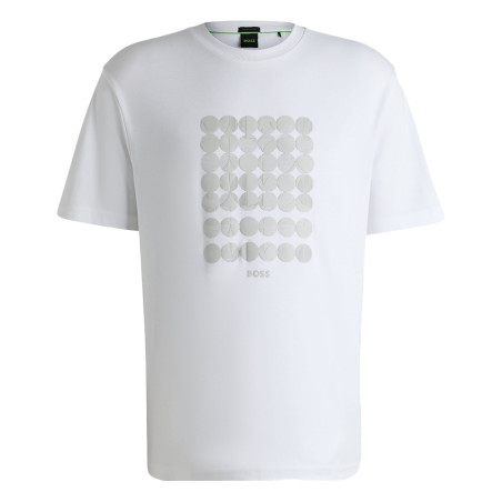 T-shirt Homme BOSS en Coton Interlock avec Motif Circulaire Artistique – Blanc – Style Moderne et Confort